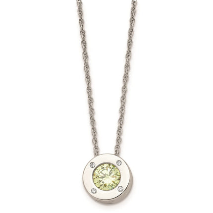 Stainless Steel Polished CZ August Birthstone Necklace ,