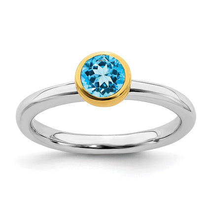 Sterling Silver Stackable Expressions w/Gold-plated Blue Topaz Ring | QSK1886 ,