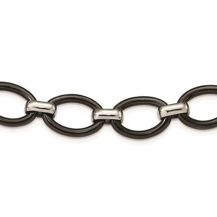 Stainless Steel Polished w/ Black Ceramic w/ 2in ext. Necklace ,