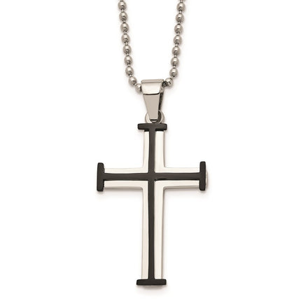 Stainless Steel Polished Black IP-plated Cross Necklace ,