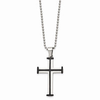 Stainless Steel Polished Black IP-plated Cross Necklace ,