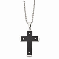 Stainless Steel Brushed and Polished Black IP-plated Cross Necklace ,
