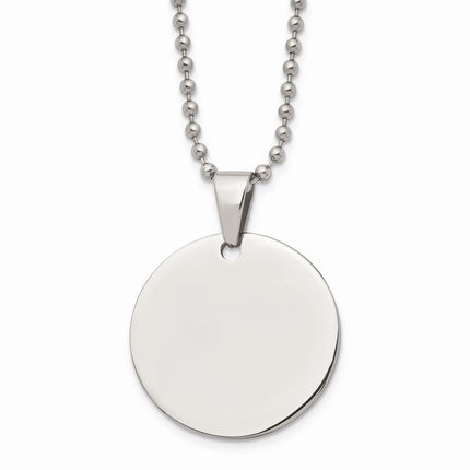 Stainless Steel Brushed & Polished Round 2.0mm Dog Tag Necklace ,
