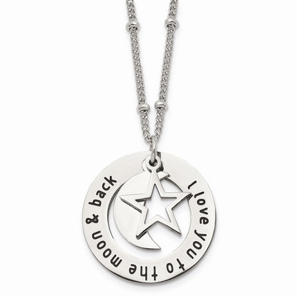 Stainless Steel Polished I LOVE YOU TO THE MOON 20 inch Necklace ,