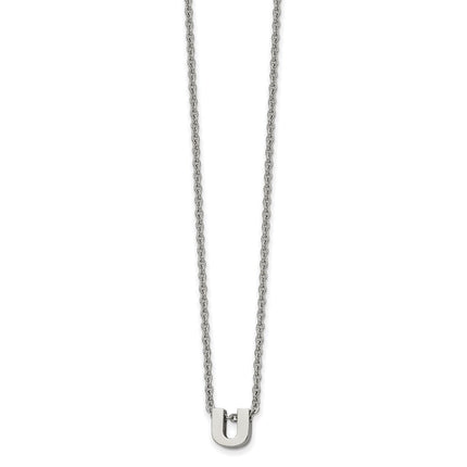 Stainless Steel Polished letter U w/ 2in ext. 18in Necklace ,