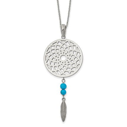 Stainless Steel Polished Imit.Turquoise Dreamcatcher w/2in ext Necklace ,