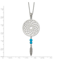 Stainless Steel Polished Imit.Turquoise Dreamcatcher w/2in ext Necklace ,