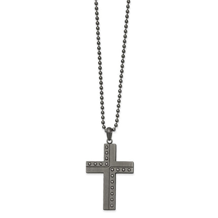 Stainless Steel Polished & Matte Finish Gun Metal IP Cross 22in Necklace ,
