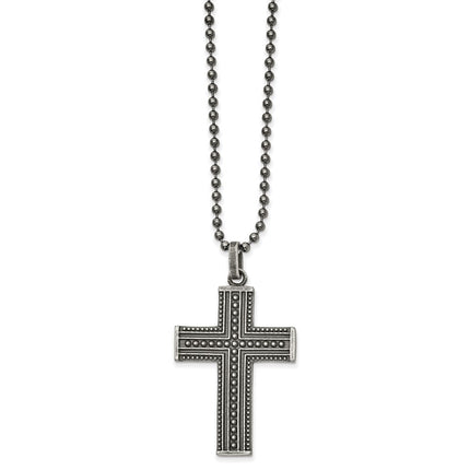 Stainless Steel Antiqued and Polished GunMetal IP Cross 22in Necklace ,