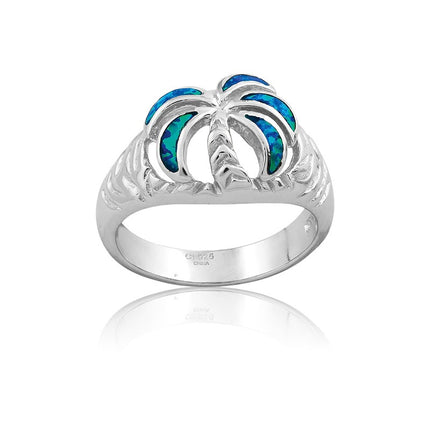 Sterling Silver Opal Palm Tree Ring - W-9655 ,