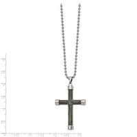 Stainless Steel Polished with Gray Wood Inlay Cross 24in Necklace ,