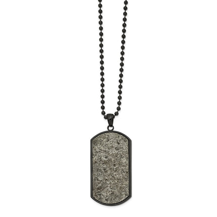 Stainless Steel Polished Black IP w/Sedimentary Rock Dog Tag 24in Necklace ,