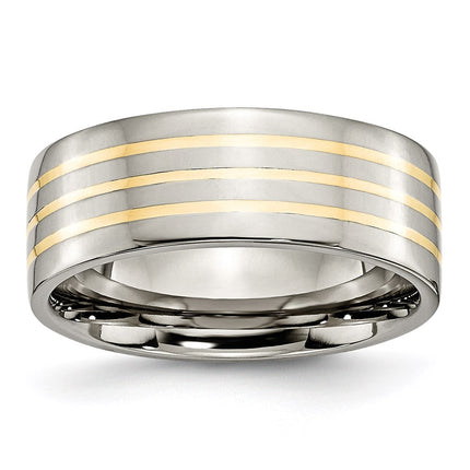 Titanium 14k Yellow Inlay Flat 8mm Polished Band | TB227 ,
