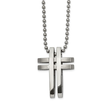 Stainless Steel Brushed and Polished 22in Cross Necklace ,