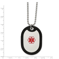 Stainless Steel Polished w/Red Enamel/Blk Rubber Medical 24in Necklace ,