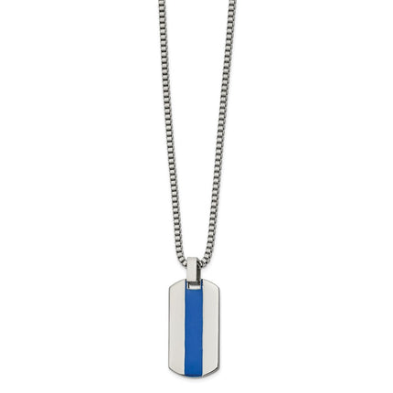 Stainless Steel Polished with Blue Enamel 20in Necklace ,