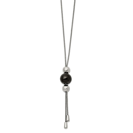 Stainless Steel Polished Black IP Adjustable Beads up to 26in Necklace ,