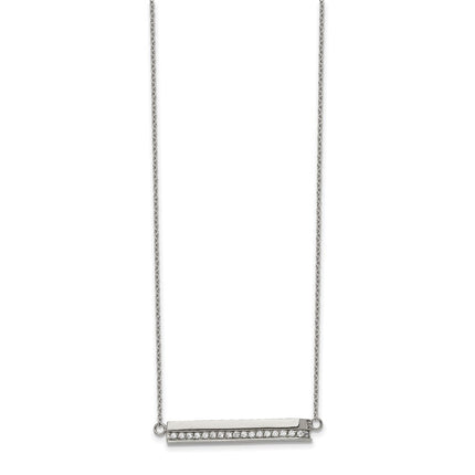 Stainless Steel Polished with CZ Bar 18in with 1in ext. Necklace ,