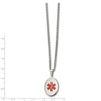 Stainless Steel Polished w/Red Enamel Oval Medical 20in Necklace ,