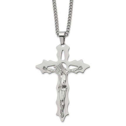 Stainless Steel Polished Cutout Crucifix 24in Necklace ,
