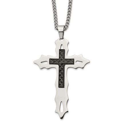 Stainless Steel Polished Black IP-plated D/C Cross 24in Necklace ,