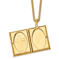 Stainless Steel Polished Yellow IP-plated Cross Bible Locket 24in Necklace ,