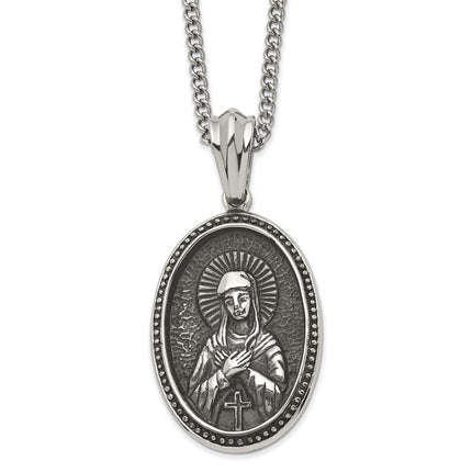 Stainless Steel Antiqued and Polished Our Lady of Guadalupe 24in Necklace ,