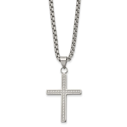 Stainless Steel Polished and Textured Cross 24in Necklace ,