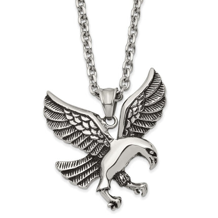 Stainless Steel Antiqued and Polished Eagle 24in Necklace ,