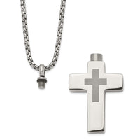 Stainless Steel Polished Lasered Cross Ash Holder 24in Necklace ,