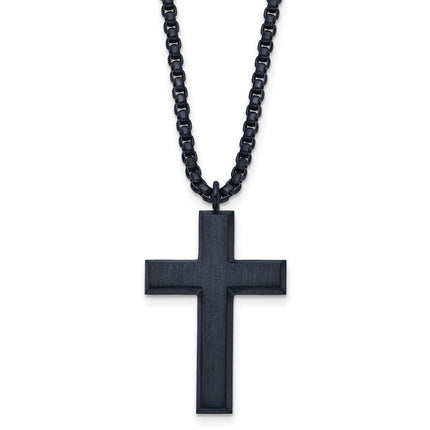 Stainless Steel Brushed and Polished Gray IP-plated Cross 24in Necklace ,