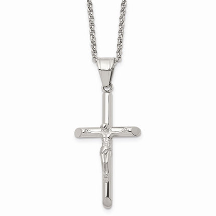 Stainless Steel Polished 22in Crucifix Necklace ,