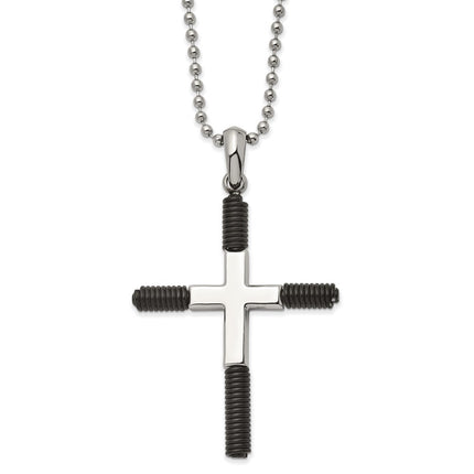 Stainless Steel Polished Black IP-plated Cross 22in Necklace ,