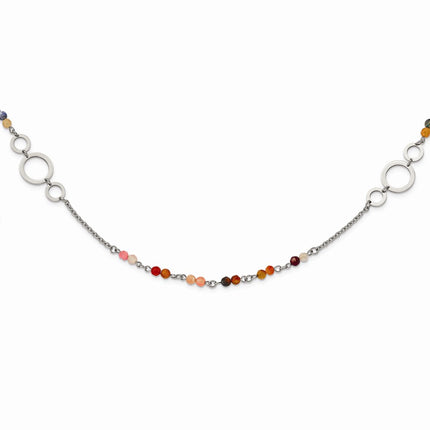 Stainless Steel Polished with Multi-colored Agate 35.5in Necklace ,