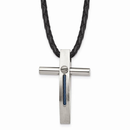 Stainless Steel Rope Accent Cross Pendant Necklace ,