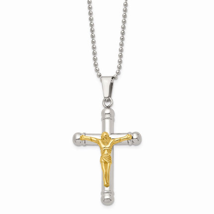 Stainless Steel Yellow IP-plated Crucifix Pendant Necklace ,