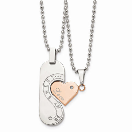 Stainless Steel Polished & Pink IP-plated Necklace Set ,