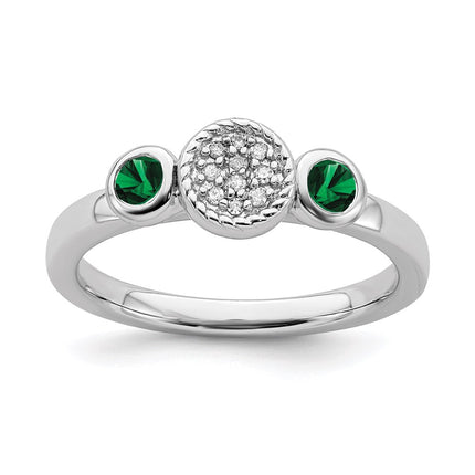 Sterling Silver Stackable Expressions Dbl Round Cr. Emerald & Dia. Ring | QSK524 ,