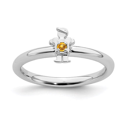 Sterling Silver Stackable Expressions Rhodium Citrine Boy Ring | QSK1921 ,