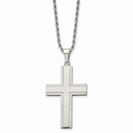 Stainless Steel Laser Cut Edges Cross Pendant Necklace ,