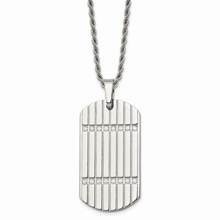 Stainless Steel CZ Dog Tag Pendant Necklace ,