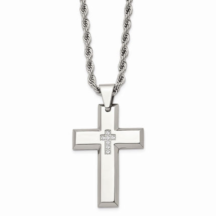 Stainless Steel Cross with CZs Pendant Necklace ,