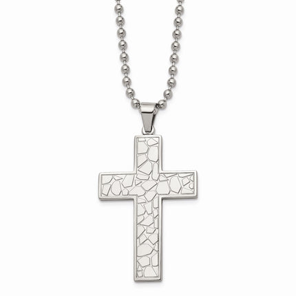 Stainless Steel Textured Cross Pendant Necklace ,