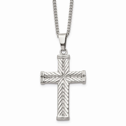 Stainless Steel Fancy Textured Cross Pendant Necklace ,