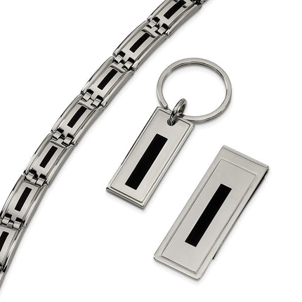 Stainless Steel Enameled Bracelet, Money Clip and Key Ring Set ,