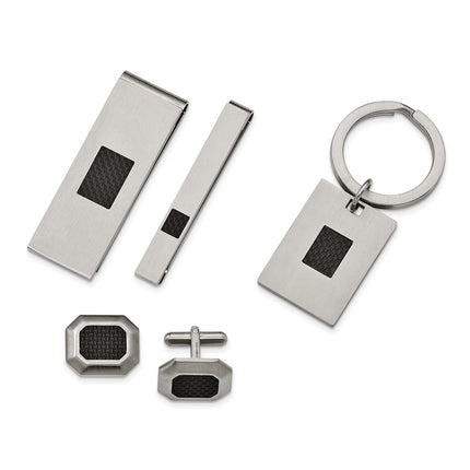 Stainless Steel Brushed Black Carbon Fiber Inlay 4-piece Boxed Set ,
