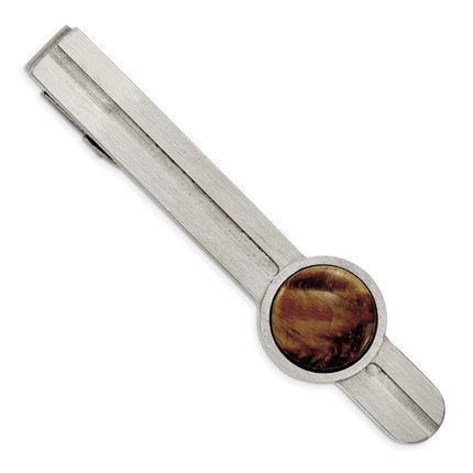 Stainless Steel Brushed with Tiger's Eye Tie Bar ,