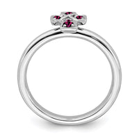 Sterling Silver Stackable Expressions Rhodium Created Ruby Cross Ring | QSK1636 ,