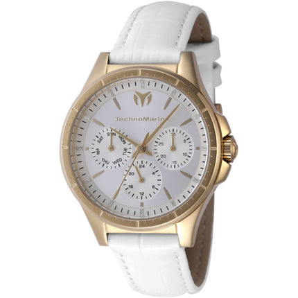 Technomarine Women's Watch - Moonsun Quartz Yellow Gold Case White Strap | TM-822058 ,