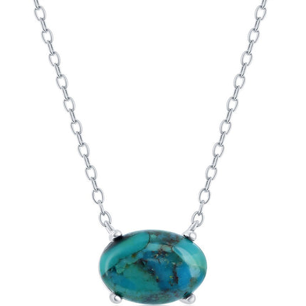 Classic Women's Necklace - Sterling Silver Oval Turquoise | M-6847 ,